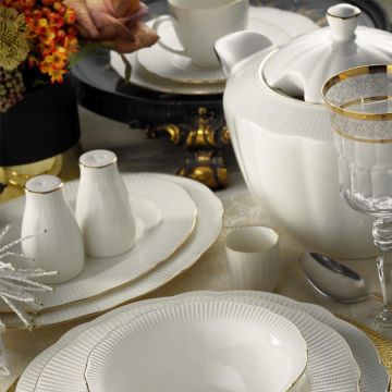 Serviciu de masa, 83 piese,  Portelan, Alb - Auriu - Alb