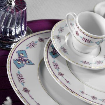 Serviciu de masa, 83 piese,  Portelan, Alb - Mov - Multicolor