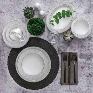 Serviciu de masă 84 bucăți TLS84YT9305105, Alb - Gri, 26x26 cm - Alb - Gri