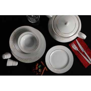 Serviciu de masă 84 bucăți TLS84YT9305108, Alb - Auriu, 26x26 cm - Alb - Auriu