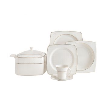 Serviciu de masă 85 bucăți GBSCR85KYT8305113, Alb - Auriu, 26x26 cm - Alb - Auriu