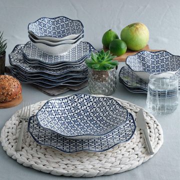 Serviciu de masa Holland, Set 24 piese pentru cina, Portelan, Albastru, 29x28x36 cm - Albastru
