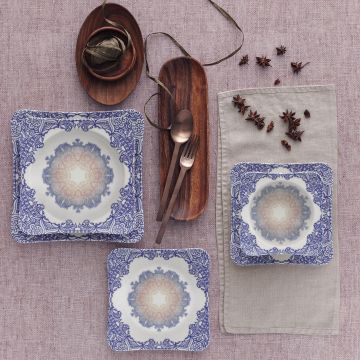 Serviciu de masa, Set 24 piese pentru cina, Portelan, Albastru - Albastru