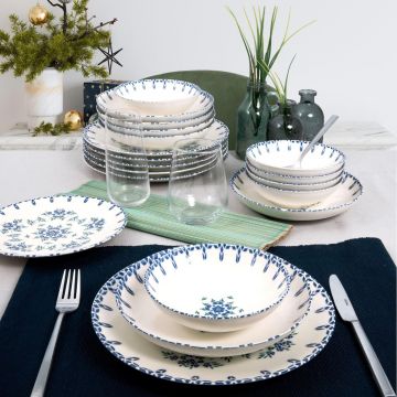 Serviciu de masa, Set 24 piese pentru cina, Portelan, Albastru - Albastru
