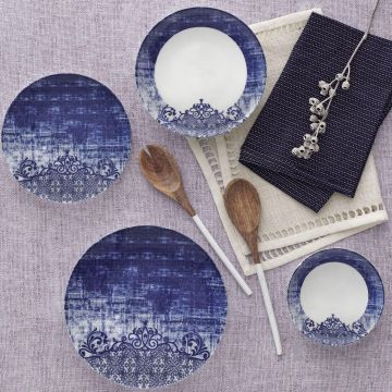 Serviciu de masa, Set 24 piese pentru cina, Portelan, Albastru - Albastru