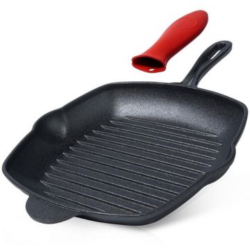 Tigaie Patrata Grill din Fonta, 28 x 28 cm, Neagra, Vilde