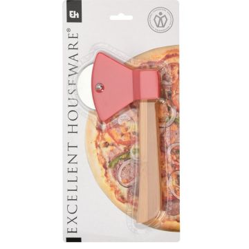 Feliator pentru pizza, 20x10x2 cm, otel inoxidabil, rosu/maro