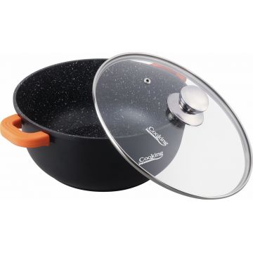 Oala cu capac Dark Line, Cooking by Heinner, 6.5 L, aluminiu turnat, negru
