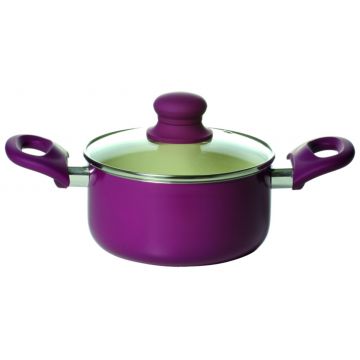Oala cu capac Spar, 24 cm, 4.5 L, aluminiu, invelis ceramic, mov