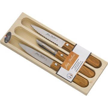 Set 3 cutite Jean Dubost, inox/lemn, maro