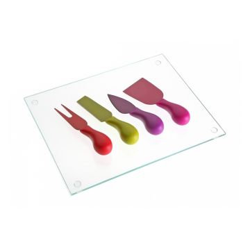 Set 4 cutite si suport pentru branzeturi, Versa, 20 x 26 x 5 cm, multicolor
