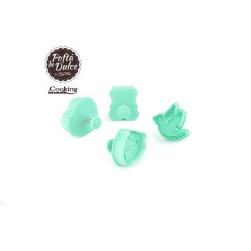 Set 4 forme pentru biscuiti Happy, by Simona Pope, Heinner Home, plastic, turcoaz