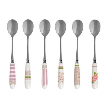 Set 6 lingurite Peonia, Brandani, 14 cm, inox/ceramica