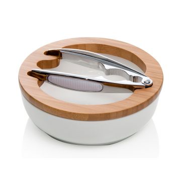 Set bol si spargator de nuci, Brandani, Ø19.5x7 cm, portelan/bambus