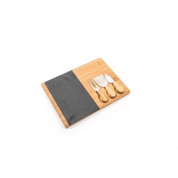 Set tocator si 3 ustensile, Mercury, 30x22x1.5 cm, bambus/ardezie