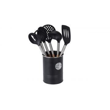 Set ustensile de bucatarie, 7 piese, metal, negru