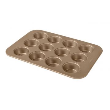 Tava de copt, Gold, Brandani, 40x28 cm, otel carbon non-stick, 12 briose