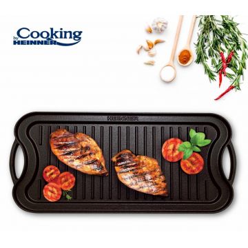 Tava grill/plita Cooking by Heinner, 51x26x2.5 cm, fonta, negru