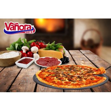 Tava pentru pizza Vanora, Ø33.5 cm, otel carbon, negru