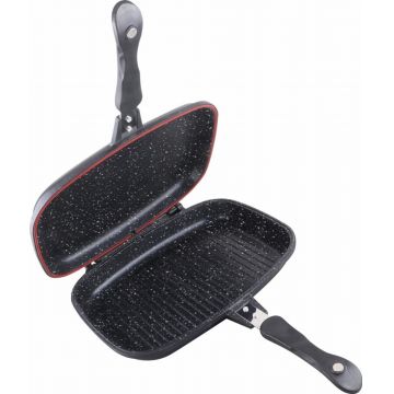 Tigaie dubla dreptunghiulara pentru plita clasica Dark Line, Cooking by Heinner, 32x24x7.5 cm, aluminiu, negru