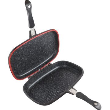 Tigaie dubla dreptunghiulara pentru plita clasica Dark Line, Cooking by Heinner, 36x24x7.5 cm, aluminiu, negru