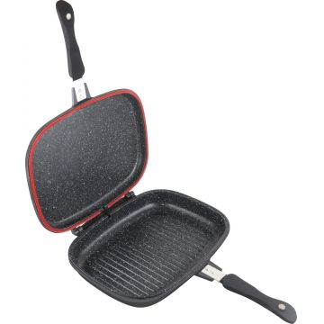 Tigaie dubla dreptunghiulara pentru plita cu inductie Dark Line, Cooking by Heinner, 32x24x7.5 cm, aluminiu, negru