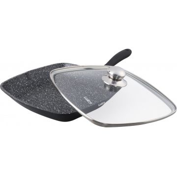 Tigaie grill cu capac, Dark Line, Cooking by Heinner, 28x4.5 cm, aluminiu turnat, negru