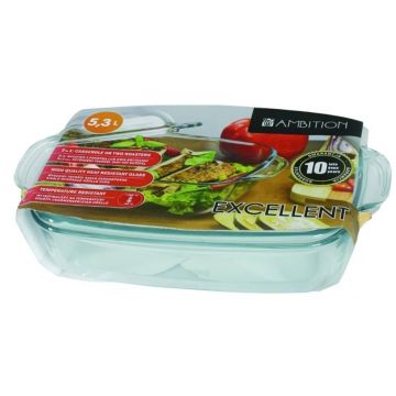 Vas de copt termorezistent cu capac Excellent, Ambition, 5.3 L, sticla