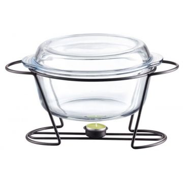 Chafing dish / Vas termorezistent cu incalzitor Saule, Ambition, 4 L, sticla, suport negru