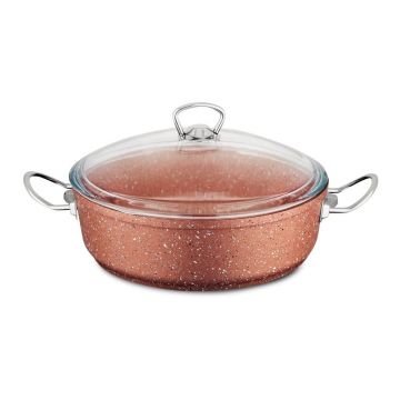 Cratiță din aluminiu cu capac Güral Porselen Classic, ø 26 cm, roz