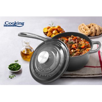 Cratita cu capac Marble, Cooking by Heinner, 19x9 cm, 1.8L, fonta emailata, gri