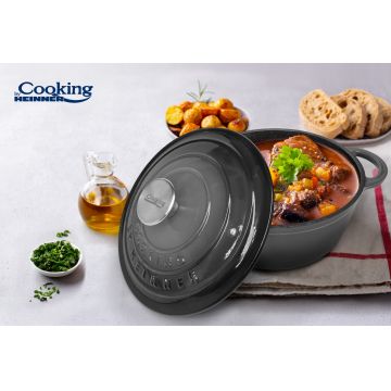 Cratita cu capac Marble, Cooking by Heinner, 22x9.5 cm, 2.9L, fonta emailata, gri