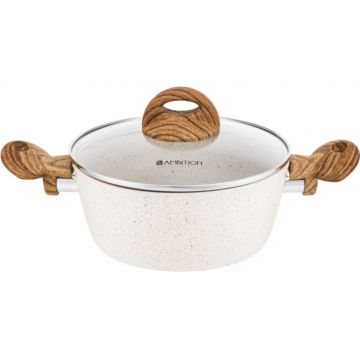 Oala cu capac Ambition Nature, invelis stone effect, 20 cm, 2,2 L, aluminiu, bej