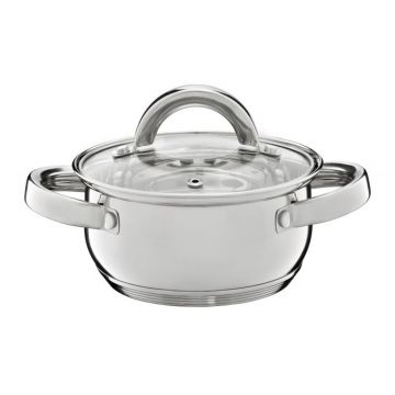 Oala cu capac Berry, Ambition, 14 cm, 1.1 L, inox/sticla temperata