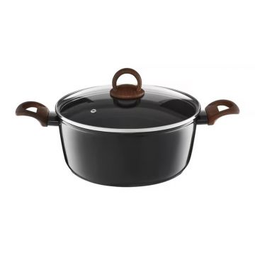 Oala cu capac Darkwood, Ambition, 28 cm, 7 litri, invelis Qualum Basic Stone Edition, aluminiu forjat, maro/negru