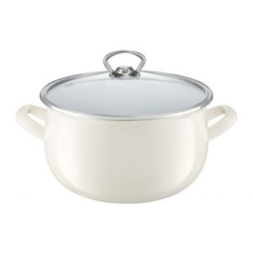 Oala emailata cu capac Garden, Ambition, 3.1 L, 18 cm, crem