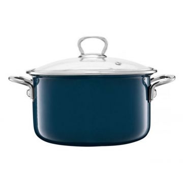 Oala emailata cu capac Optimum, Emalia Olkusz, 2 L, otel carbon, turcoaz