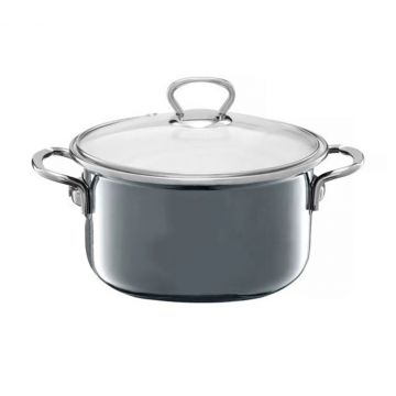 Oala emailata cu capac Optimum, Emalia Olkusz, 3.6 L, otel carbon, gri