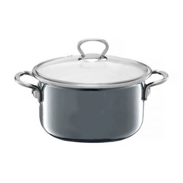 Oala emailata cu capac Optimum, Emalia Olkusz, 4.8 L, otel carbon, gri