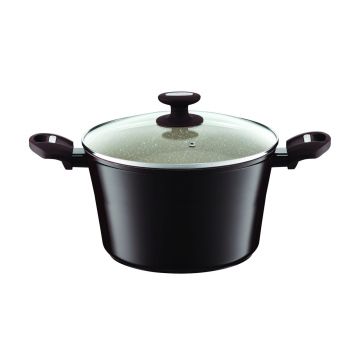 Oala inalta cu capac Ambition, 20 cm, 2.5 L, invelis Qualum Basic Stone