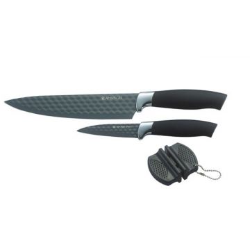 Set 2 cutite si ascutitor dublu Diamond, Ambition, inox
