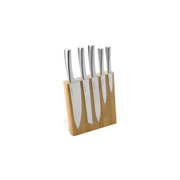 Set 5 cuțite din inox cu suport magnetic Jean Dubost Meteor Bamboo