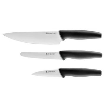 Set cutite 3 piese Aspiro, Ambition, 9 / 11.5 / 20 cm, inox, negru