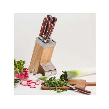 Set cutite si suport 6 piese Titanium, inox/lemn