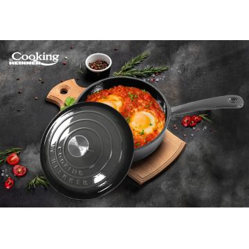Tigaie adanca cu capac Marble, Cooking by Heinner, 24x8 cm, 2.5L, fonta emailata, gri