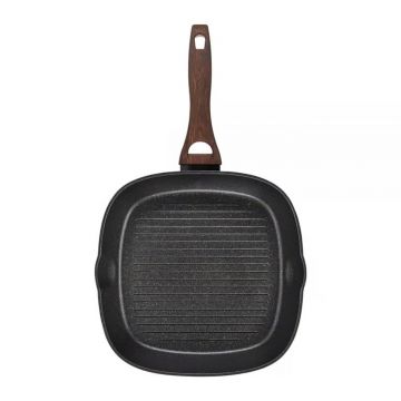 Tigaie grill Darkwood, Ambition, 26x26 cm, invelis Qualum Basic Stone Edition, aluminiu forjat, maro/negru