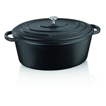 Oală ovală din fontă cu capac Kela Calido, lățime 29, negru