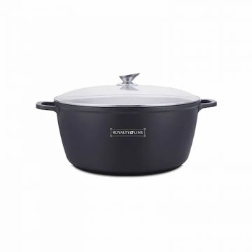 Oala marmorata cu capacRoyalty Line, 44 cm, 23.4 l, Negru