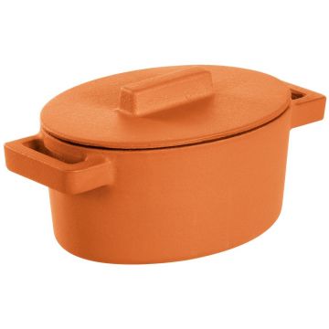 Cratita ovala din fonta emailata Sambonet Terra.Cotto design Vasques Stefania capac fonta 13x10cm 450ml Curry