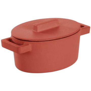 Cratita ovala din fonta emailata Sambonet Terra.Cotto design Vasques Stefania capac fonta 13x10cm 450ml Paprika